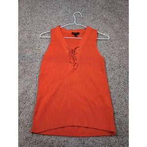 J Crew Orange Ribbed Knit Lace Up V Neck Sleeveless Tank Top XS